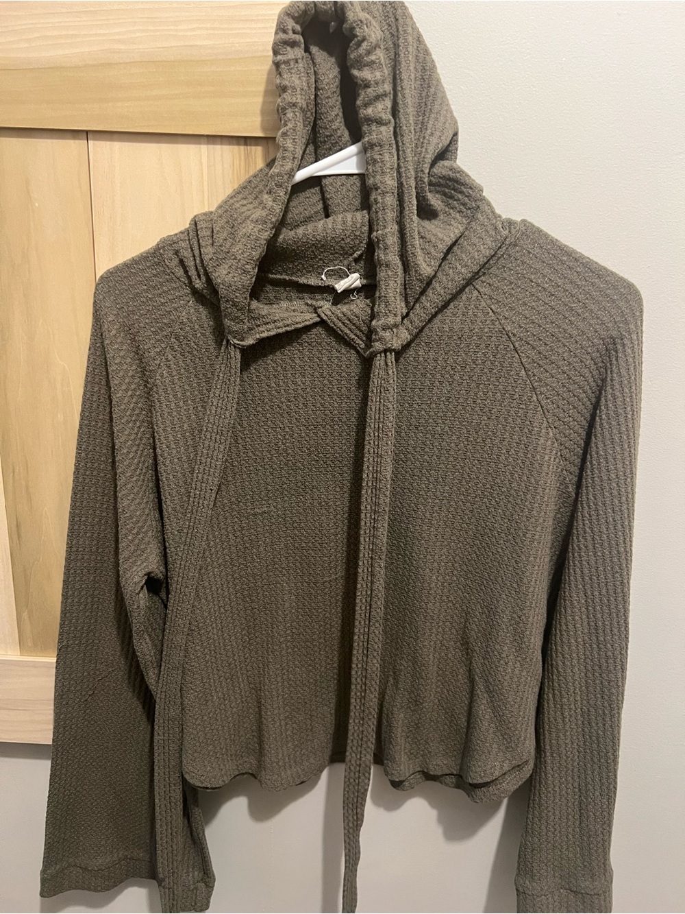Women’s Hooded Waffle-Knit Sweater in Olive Brown